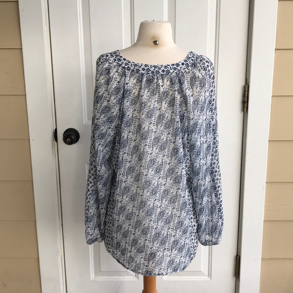 Zac & Rachel White Blue Semi-sheer Tunic Top L - Picture 2 of 5